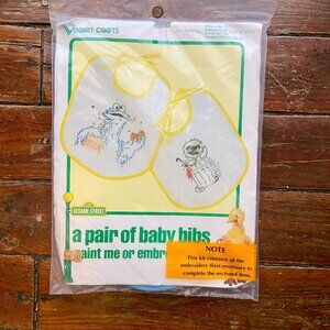 Vintage Vogart Crafts Kit Sesame Street Baby Bib Cookie Monster Oscar New